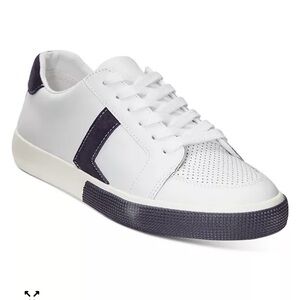 Lauren Ralph Lauren Women’s White Leather Low-Top Sneaker with Navy Trim Size 9